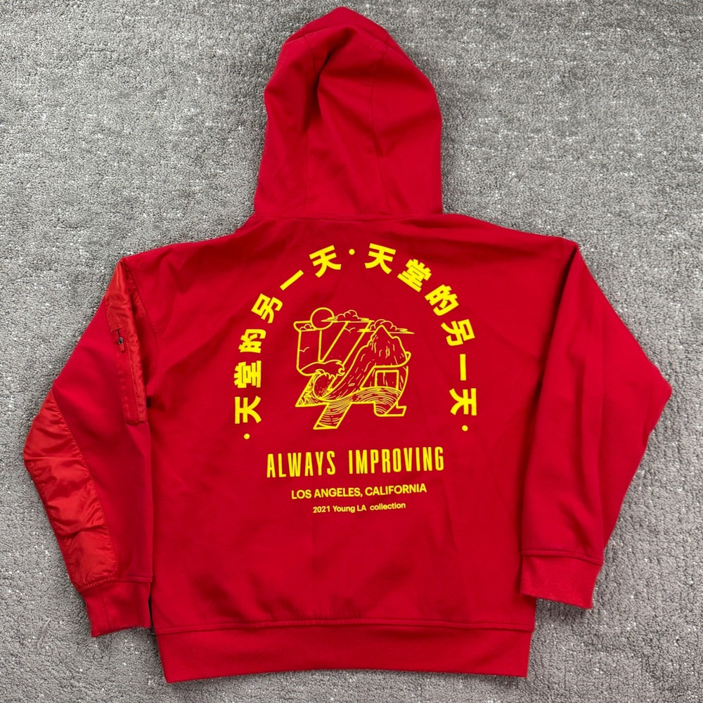 YoungLA Hoodie Mens Large Red Always Improving Graphic Model 521 Streetwear